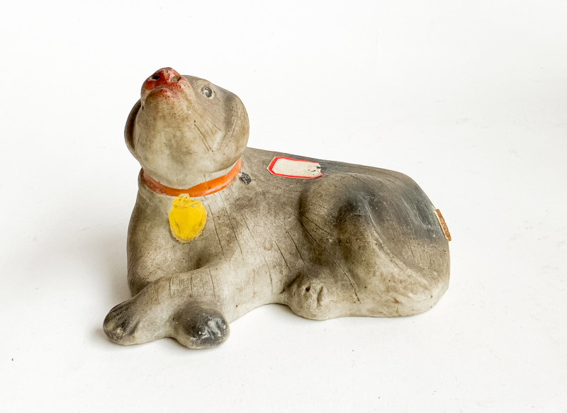 Chinese Painted Biscuit Porcelain Figure of a Dog