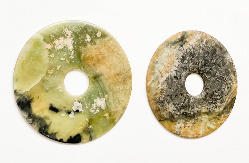 Two Chinese Hardstone Bi Discs