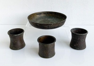Image for Lot Nepalese Bronze Cups and Serving Tray
