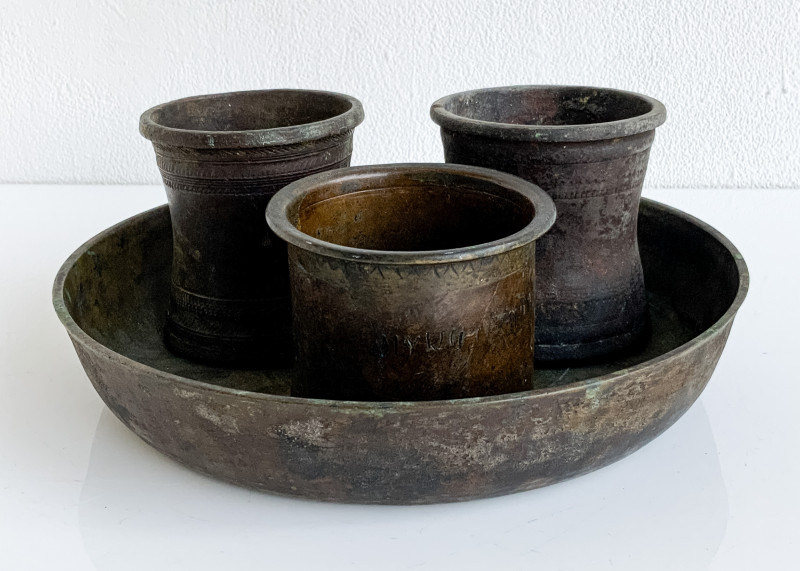 Nepalese Bronze Cups and Serving Tray