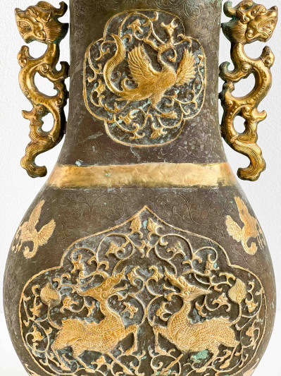 Chinese Parcel Gilt Bronze Vessel and Cover, Hu