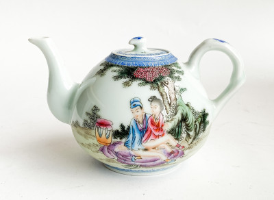 Image for Lot Chinese Enamel Decorated Porcelain Teapot with Erotic Imagery