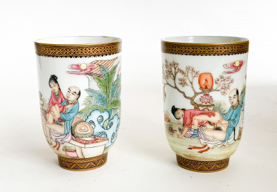 Image for Lot 2 Chinese Enamel Decorated Porcelain Cups with Erotic Imagery