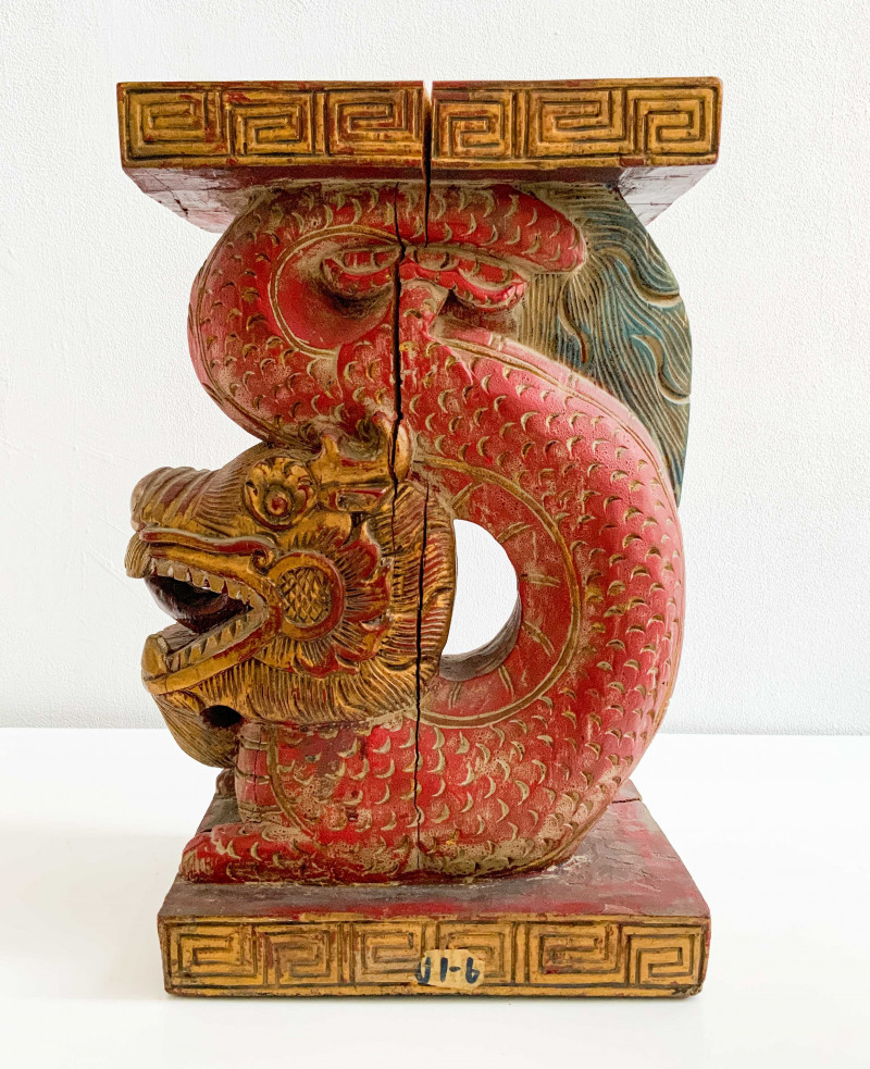 Chinese Carved and Painted Wood Dragon Form Support Column