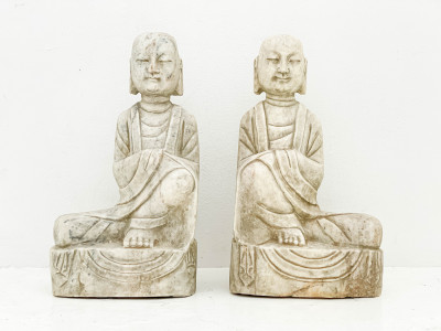 Image for Lot Pair of Chinese Marble Figures of Seated Luohans