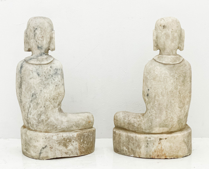 Pair of Chinese Marble Figures of Seated Luohans