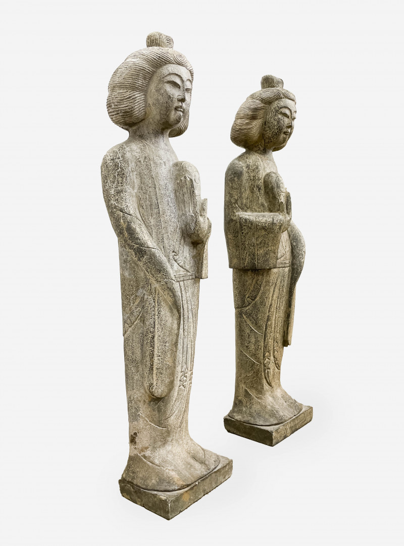 Pair of Chinese Stone Figures of Attendants
