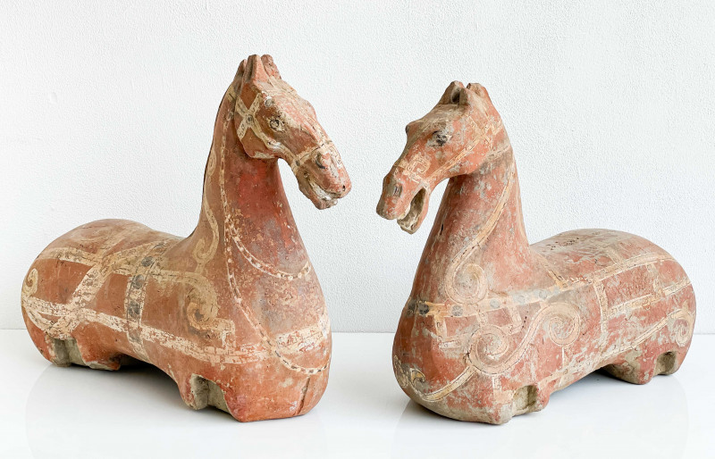 2 Chinese Han Style Painted Pottery Figures of Horses
