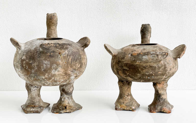 Chinese Han Style Duck Form Pottery Vessels
