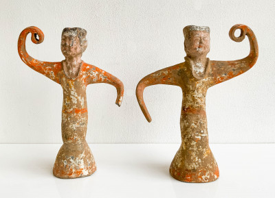 Image for Lot Pair of Chinese Painted Pottery Figures of Dancers