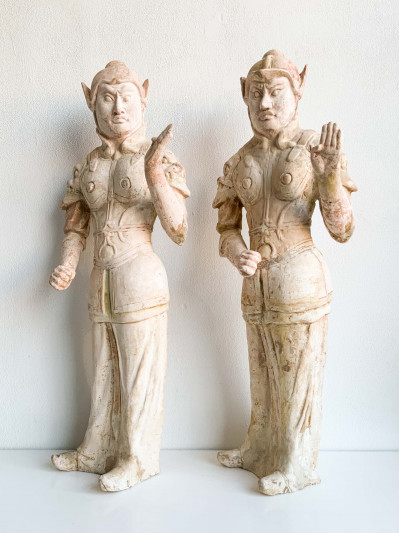 Pair of Chinese Pottery Lokapala