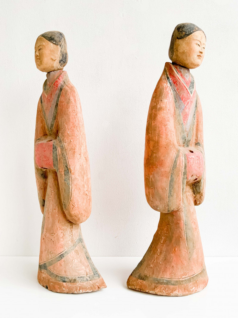 Pair of Chinese Painted Pottery Figures