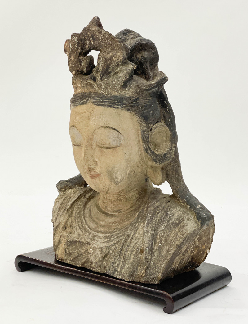 Chinese Painted Ceramic Bust of Guanyin