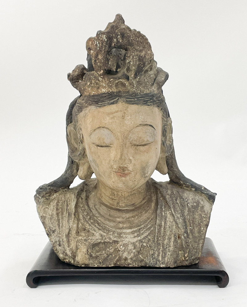 Chinese Painted Ceramic Bust of Guanyin
