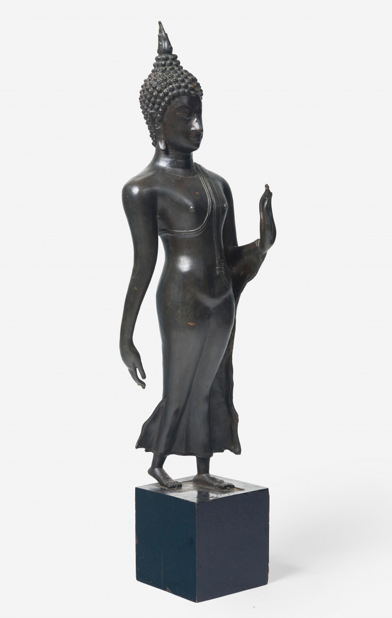 Thai Bronze Figure of Walking Buddha