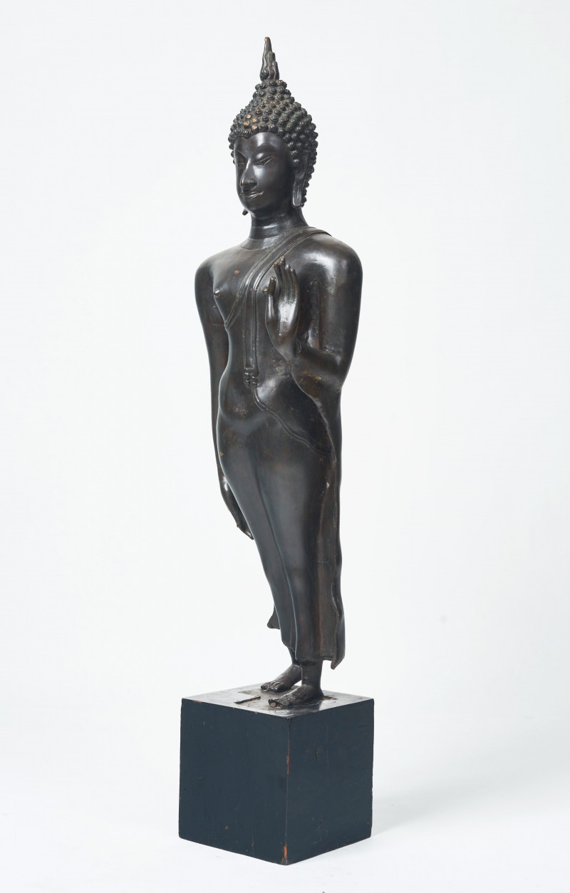 Thai Bronze Figure of Walking Buddha