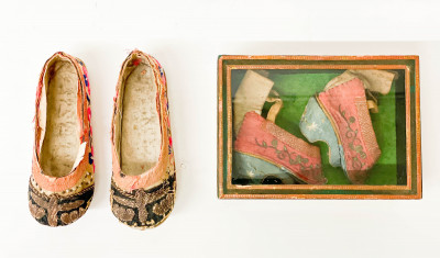 Two Pairs of Chinese Embroidered Silk Ladies Shoes