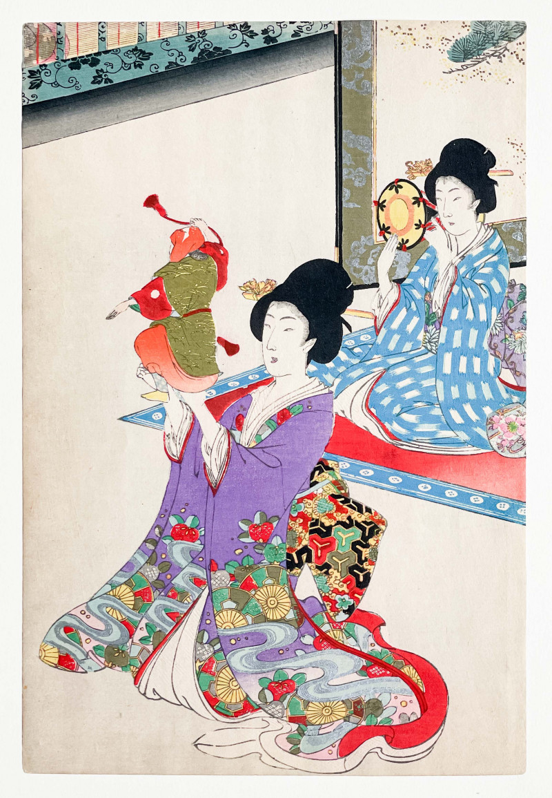 Toyohara Chikanobu - Geisha Performing, Triptych