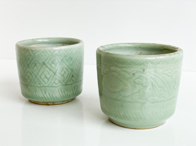 2 Chinese Celadon Glazed Brush Pots