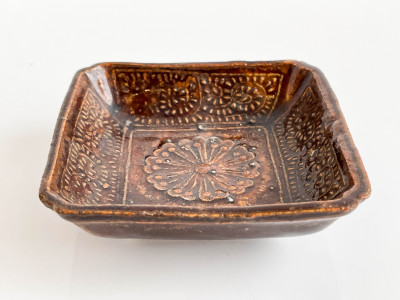 3 Chinese Brown Glazed Molded Ceramic Dishes