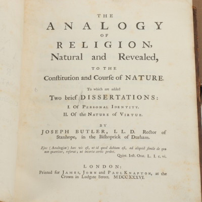 BUTLER - THE ANALOGY OF RELIGION - 1736