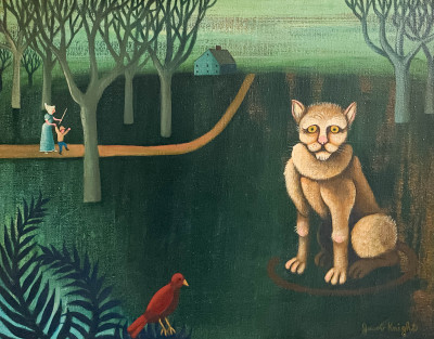 Image for Lot Jacob Jaskoviak (Roger) Knight - Untitled (Big Cat and Bird with Figures)