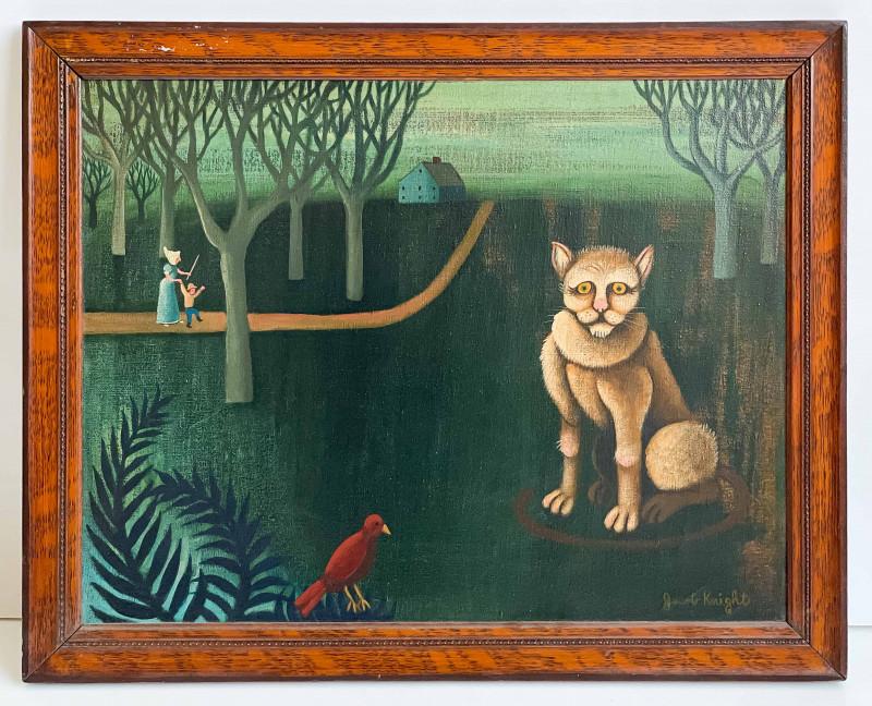 Jacob Jaskoviak (Roger) Knight - Untitled (Big Cat and Bird with Figures)