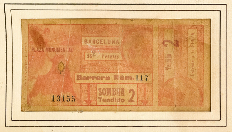 Jean Oberlé - 2 Works on Paper with Barcelona Bullfight Ticket