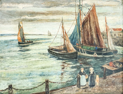 Image for Lot Palmer C. Hayden - Untitled (Ships by Harbor)