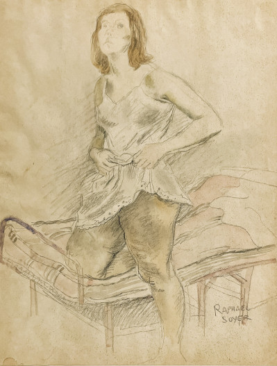 Image for Lot Raphael Soyer - Untitled (Woman Leaning on Bed)