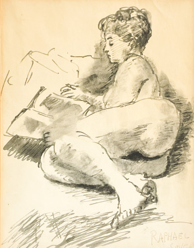 Image for Lot Raphael Soyer - Untitled (Nude Woman Reading)