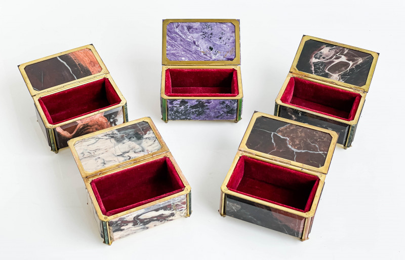 Stone Specimen Casket Boxes, Group of 5