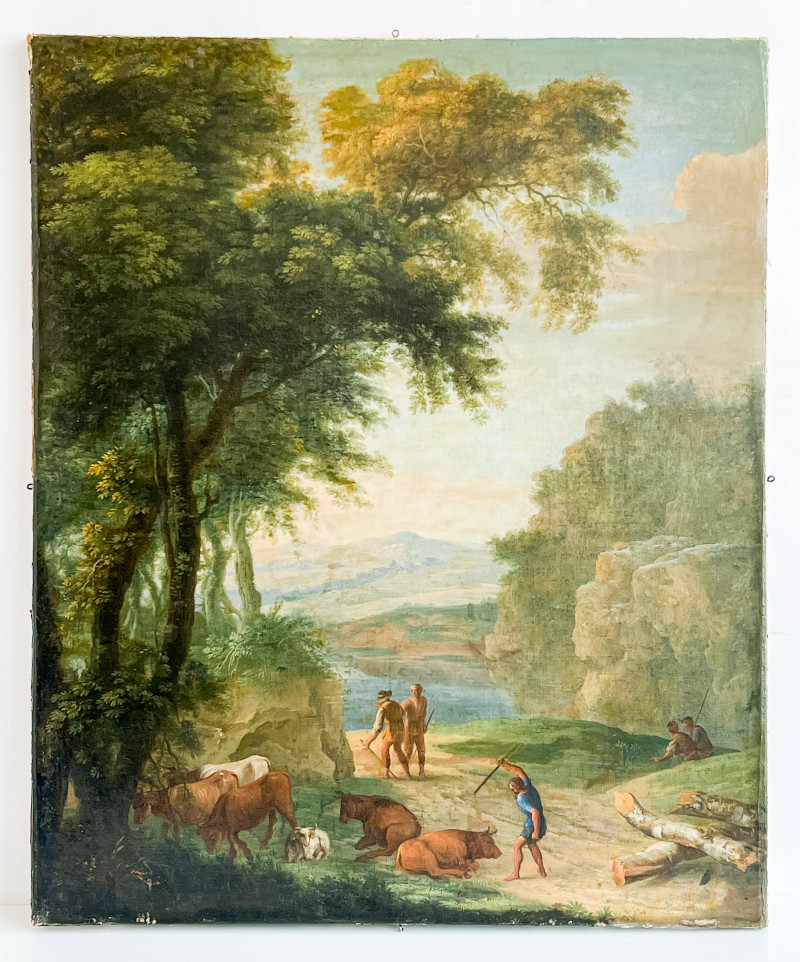 Continental School - Landscape with Figures and Livestock