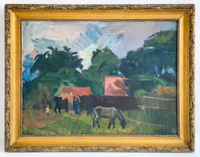 Jenö Benedek - Untitled (Farm Scene with Figures and Horse)