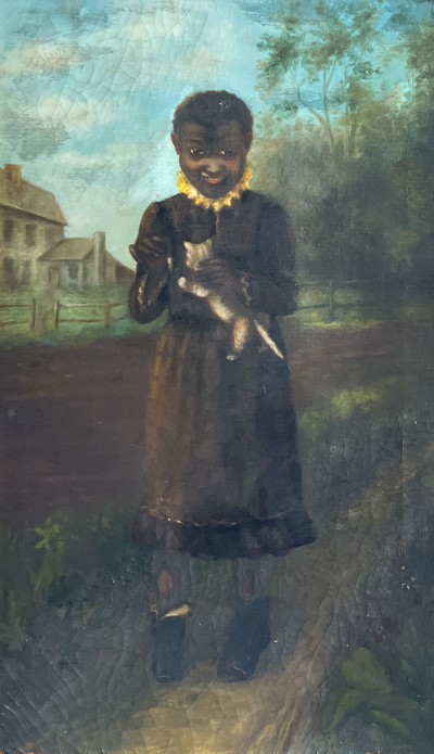 Image for Lot American School - Portrait of a Girl and her Cat