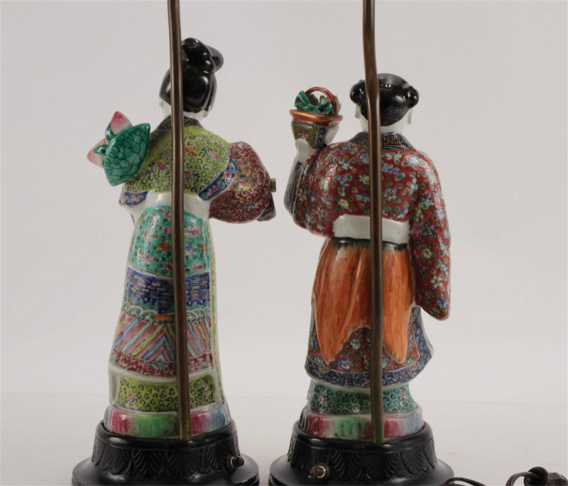Pair of Canton Porcelain Figural Lamps