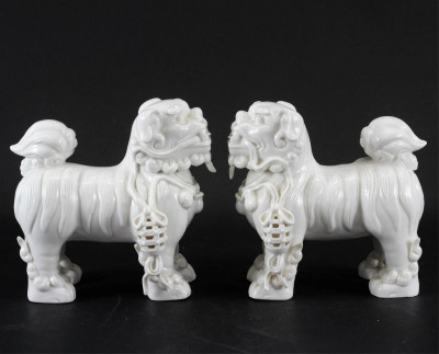 Image for Lot Pair of Standing Porcelain Fu Dogs