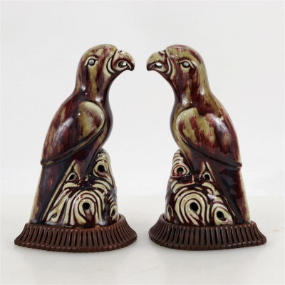 Image for Lot Pair of Chinese Flambe Glazed Porcelain Parrots