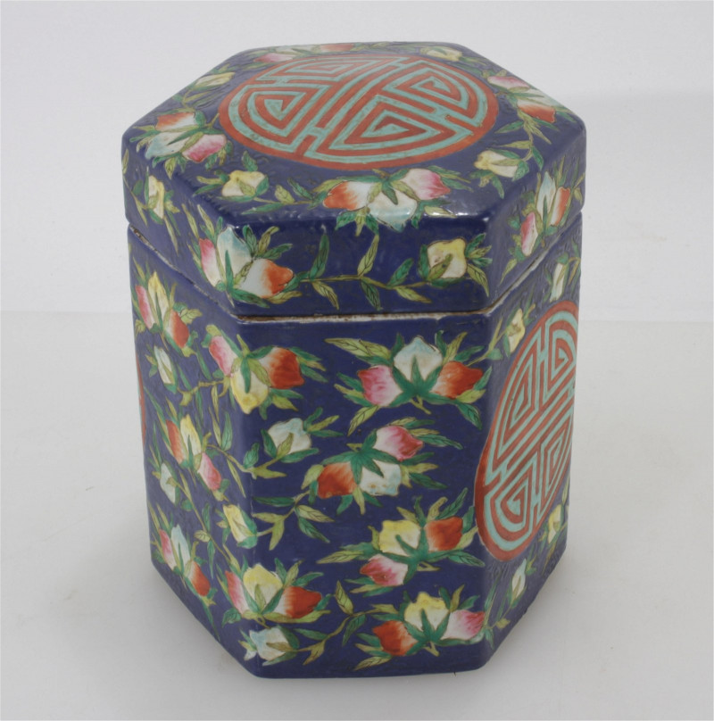 Chinese Large Hexagonal Porcelain Box
