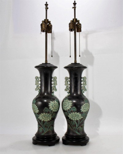 Image for Lot Pair of Chinese Style Floral Lamps
