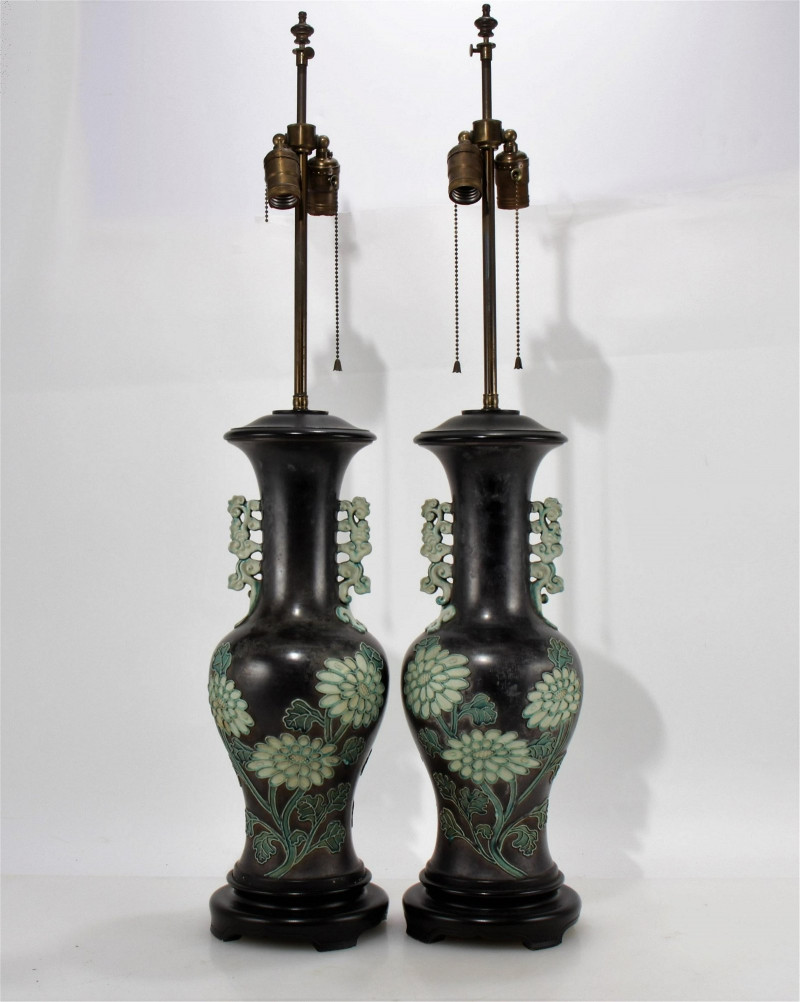Pair of Chinese Style Floral Lamps