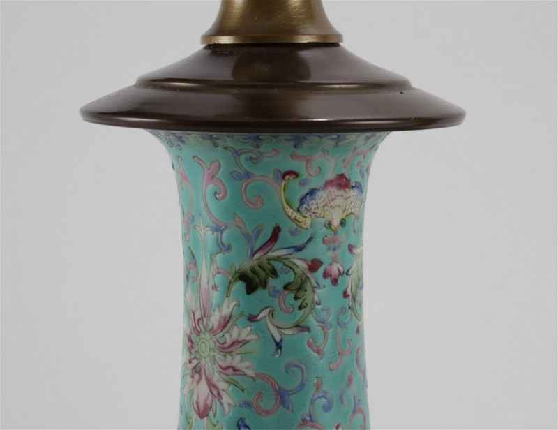 Pair Chinese Famille Rose Square Vases as Lamps