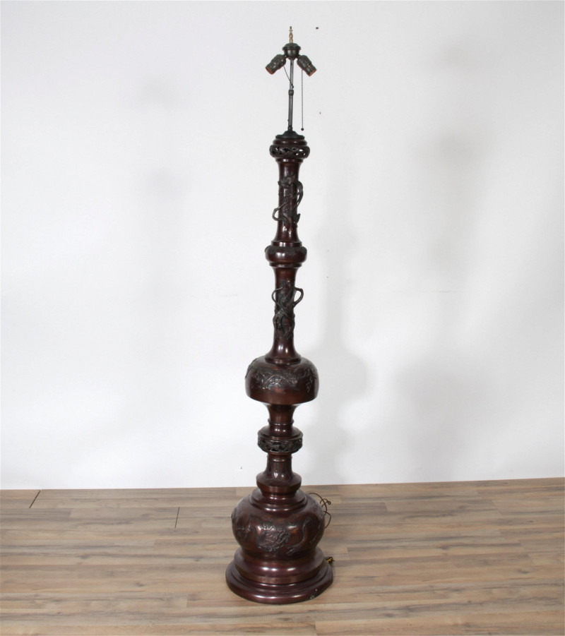 Tall Japanese Bronze Lampstand