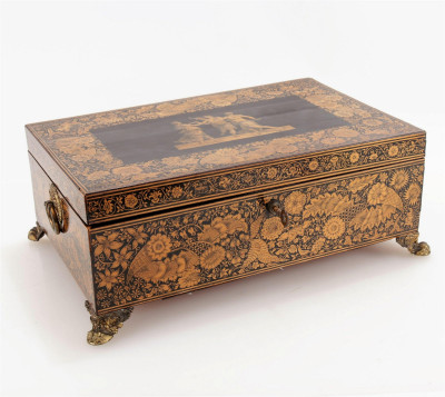 Image for Lot Large Gilt and Lacquer Jewelry Box