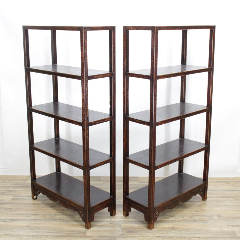 Pair Tall Chinese Style Fixed Shelf Stands