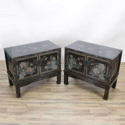 Pair of Chinese Painted Chests on Stands