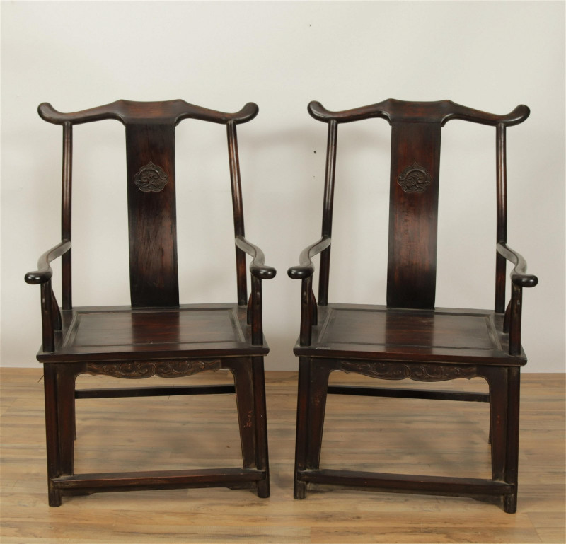 Pair Large Chinese Qing Dynasty Style Armchairs