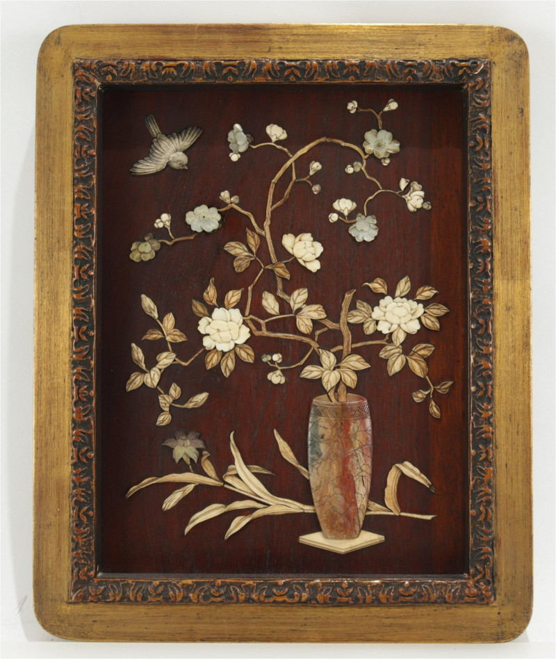 Japanese Carved Shibayama Framed Panel