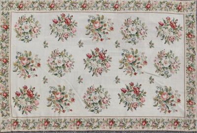 Image for Lot Floral Needlepoint Wool Rug 5-7 x 9-2