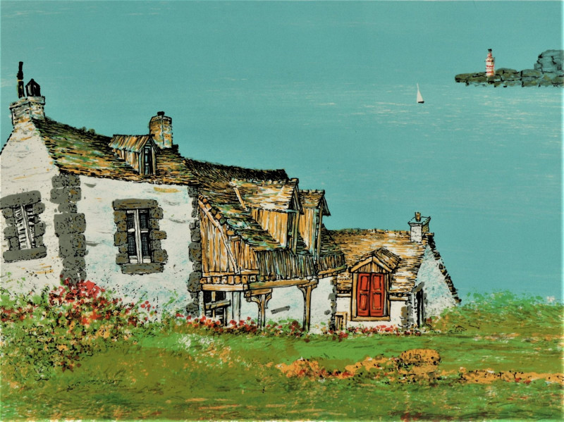 Juvenal Sanso - Brittany Houses - color lithograph